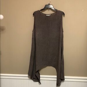CHEYENNE Women’s 100% Linen Gauzy Sleeveless Brown Sleeveless Tunic Top S/M